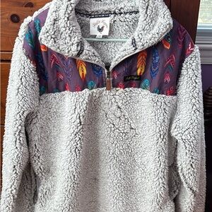 Sherpa Pullover with Feather Pattern, L/XL